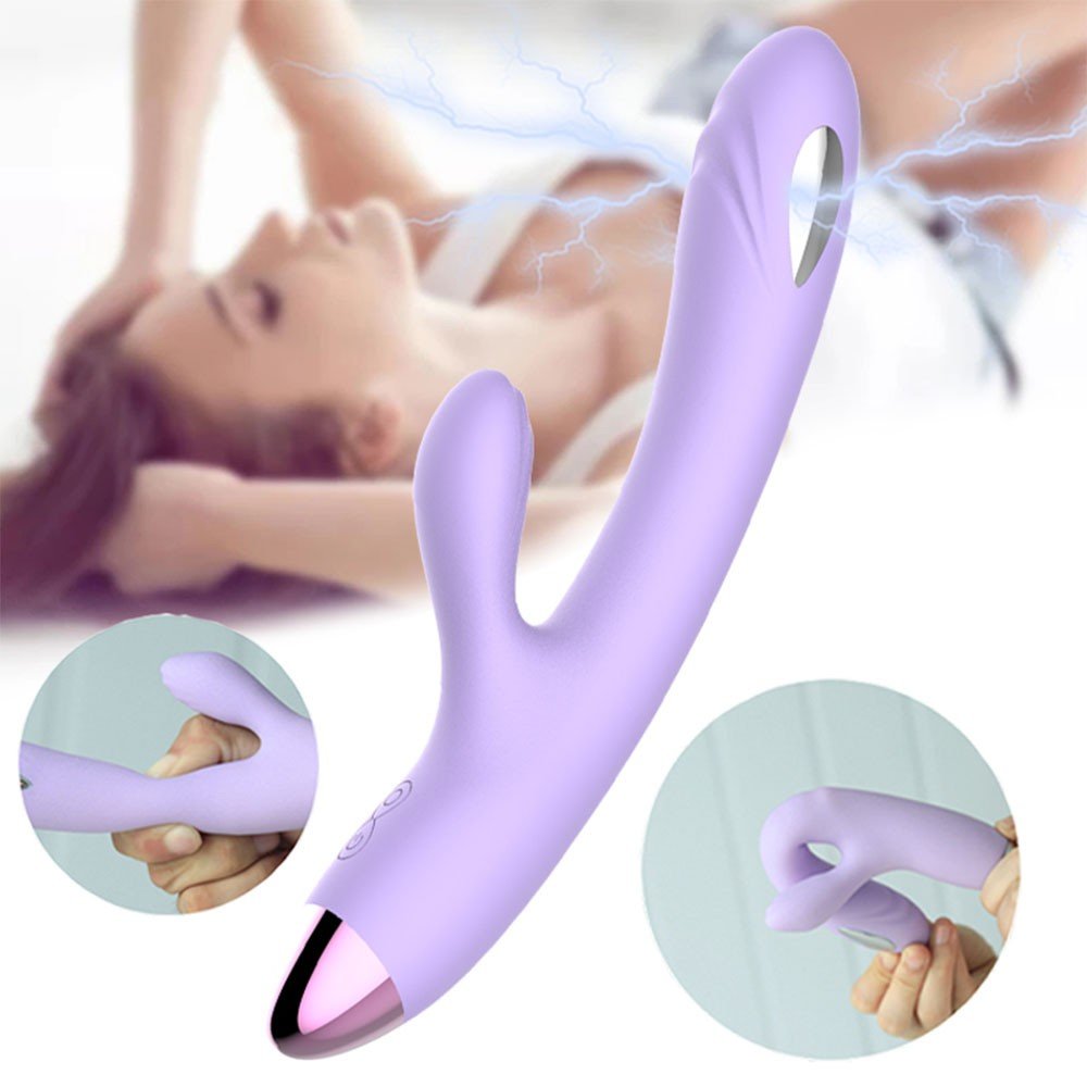 Vibrador Duplo em Silicone Recarreg�vel com 8 Modos de Vibra��o e 8 Pulsos El�trico Lil�s | Foto 04