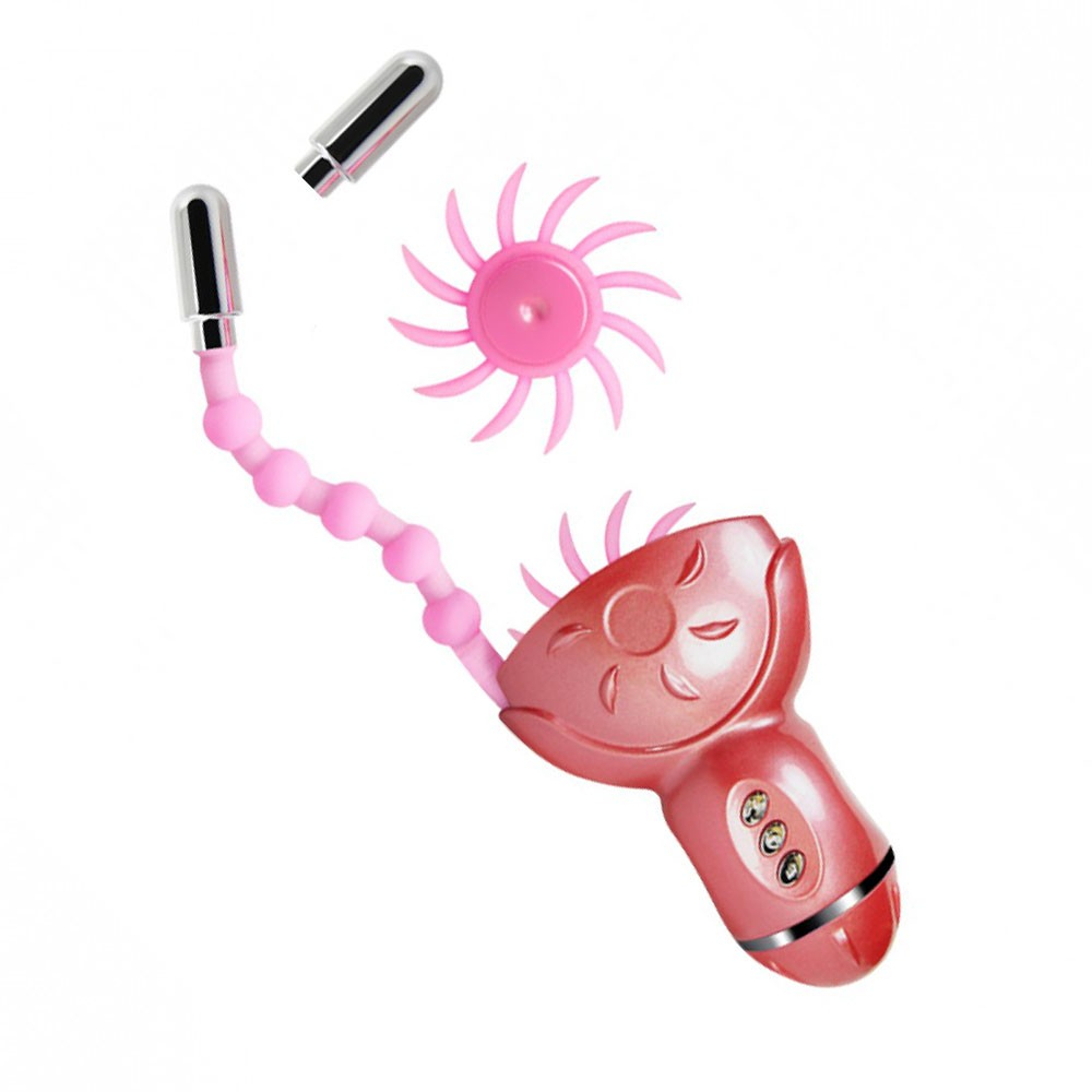 Vibrador Duplo em Silicone e ABS Simulador de Sexo Oral com 12 Velocidades e 6 Vibra��es Rosa - Detalhe dos motores e partes remov�veis