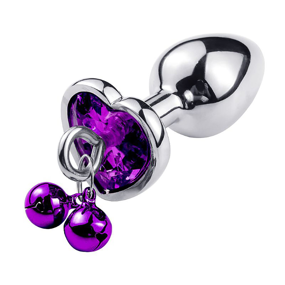 Plug Anal Joia em A�o Inox Tamanho M com Cristal Roxo e Formato Gota com Sino e Guia de 8 x 3,4cm | Foto 02