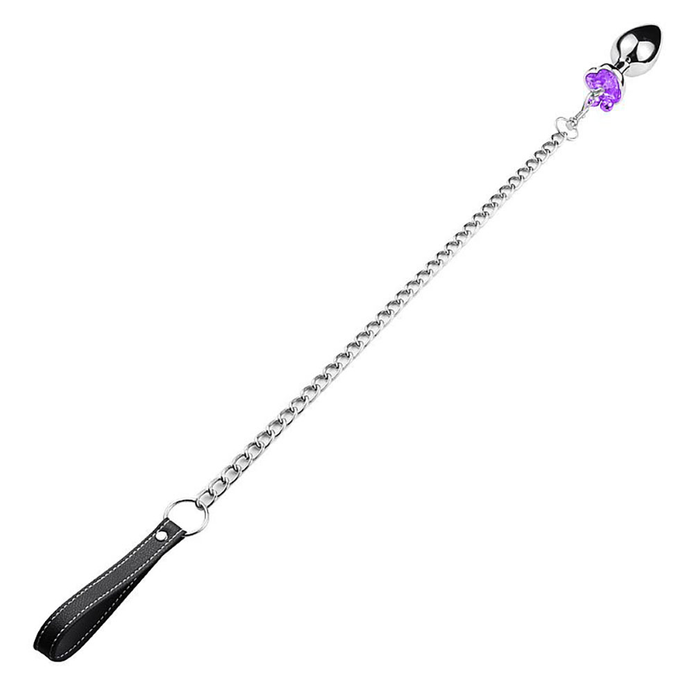 Plug Anal Joia em A�o Inox Tamanho M com Cristal Roxo e Formato Gota com Sino e Guia de 8 x 3,4cm | Foto 03