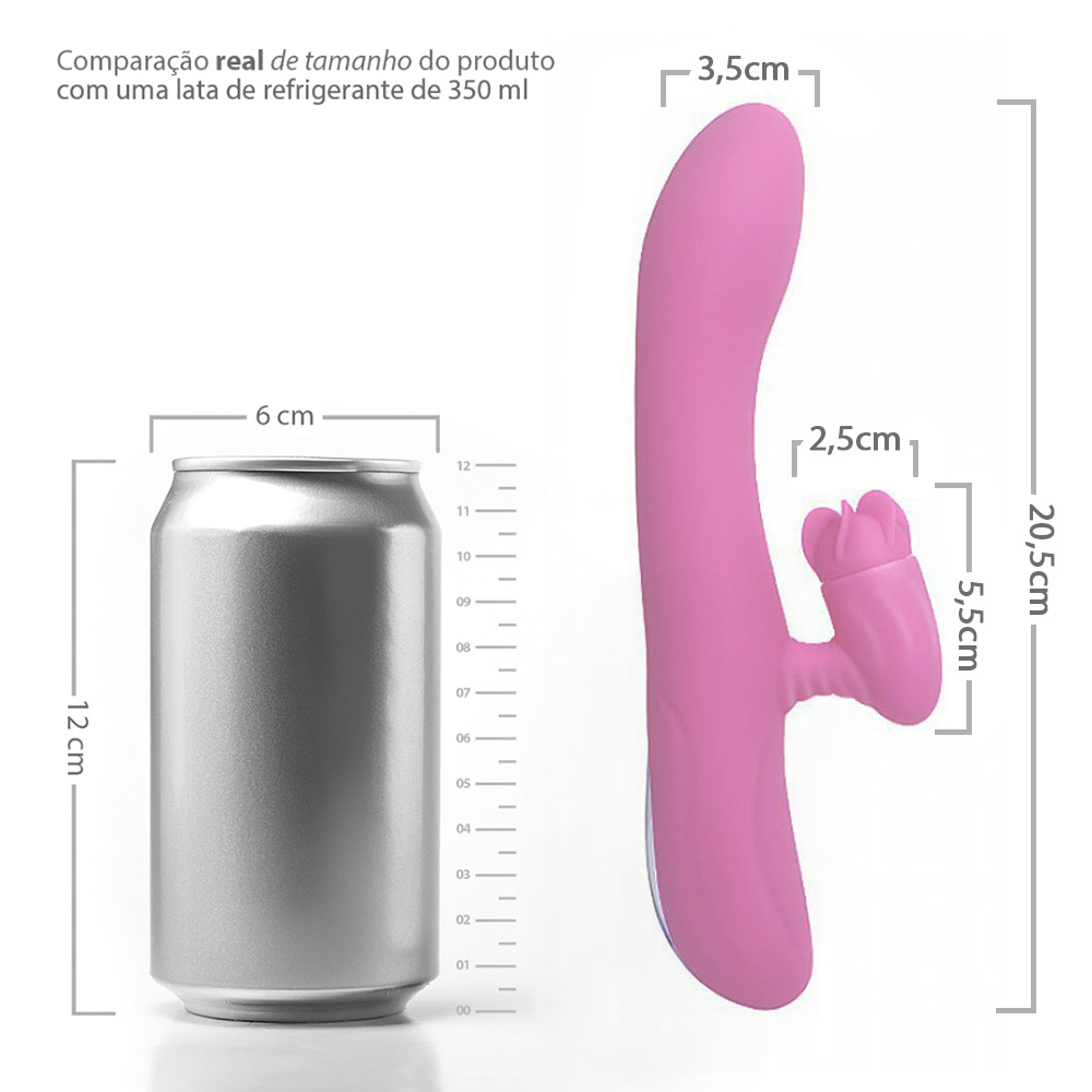 Vibrador Duplo Recarreg�vel em Silicone com 7 Vibra��es e Estimulador com 4 Rota��es Gina Rosa | Foto 05