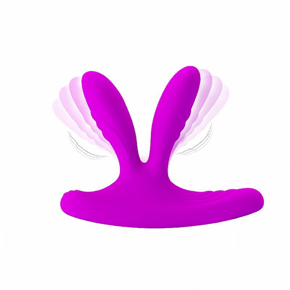 Vibrador Duplo Recarreg�vel em Silicone com 12 Vibra��es e Controle sem Fio Magic Fingers Pink em vista frontal com ondas de vibra��o.