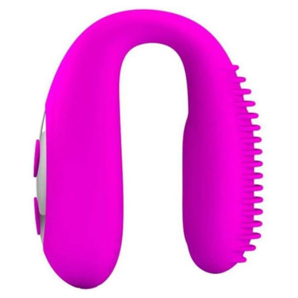 Vibrador para Casal para Sexo Oral Recarreg�vel Mabel Pink, vista frontal mostrando o formato U