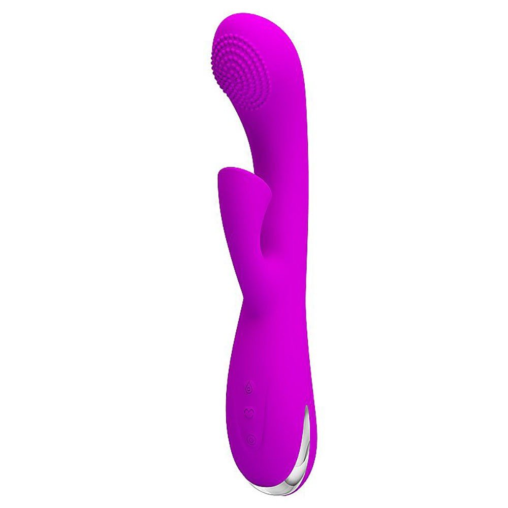 Vibrador Duplo em Silicone Recarreg�vel 7 Modos de Suc��o e 4 Modos de Dedilhar Roy Pink - Vista lateral mostrando os controles e o design ergon�mico