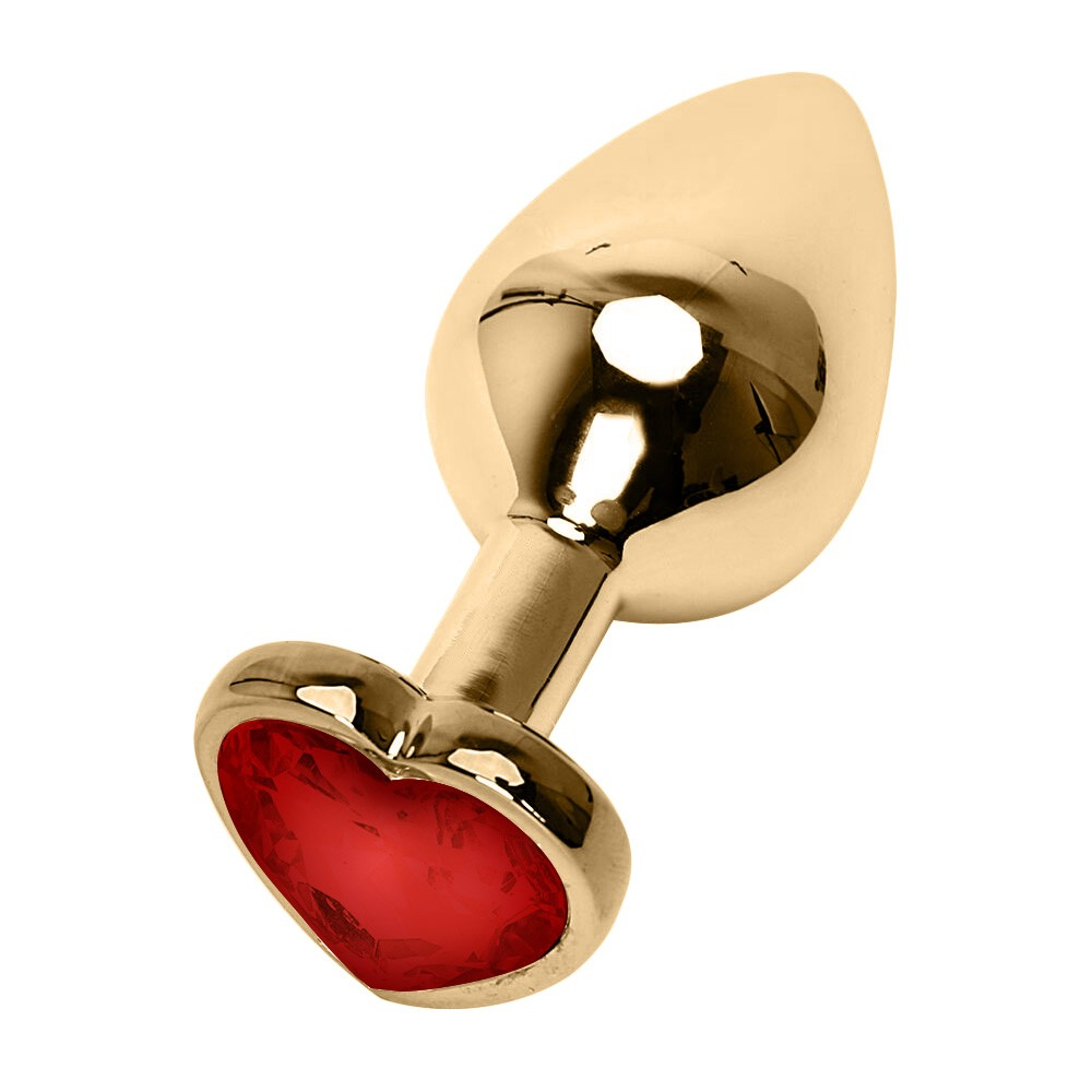 Plug Anal Joia em A�o Inox Tamanho M com Cristal Vermelho Cora��o e Formato Gota de 8 x 3,5cm | Foto 02