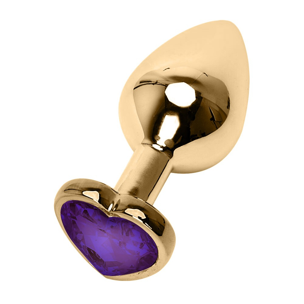 Plug Anal Joia em A�o Inox Tamanho P com Cristal Roxo Cora��o e Formato Gota de 8 x 3,5cm | Foto 02
