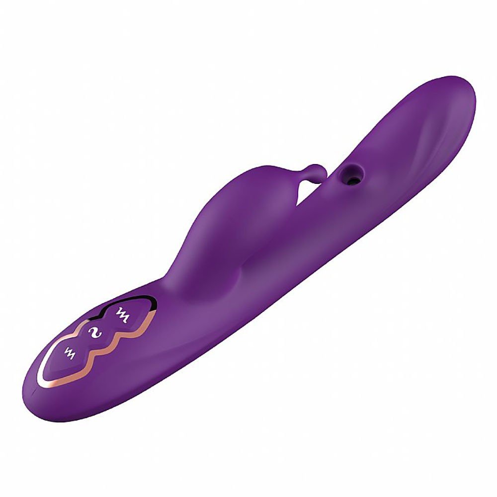 Vibrador Duplo em Silicone Recarreg�vel Roxo - Vista lateral do produto destacando os controles