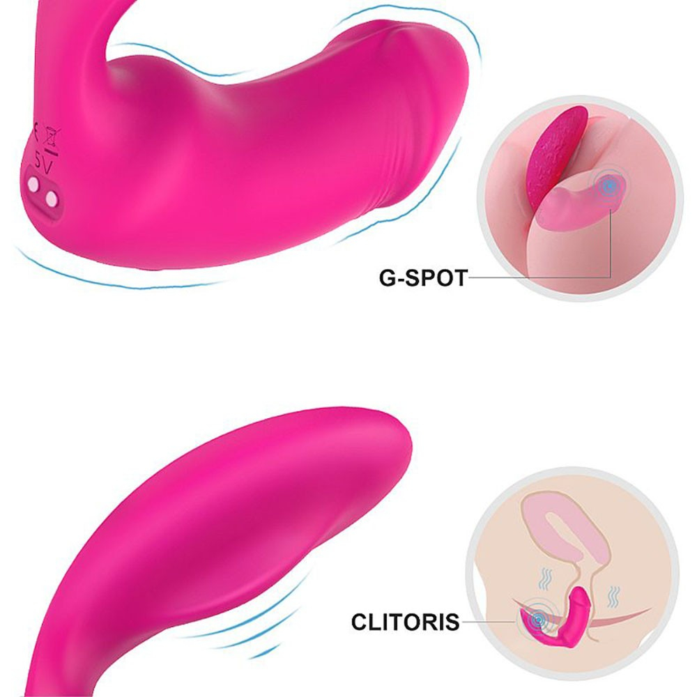 Vibrador Duplo em Silicone Recarreg�vel Sparrow Pink mostrando estimula��o do clit�ris e ponto G