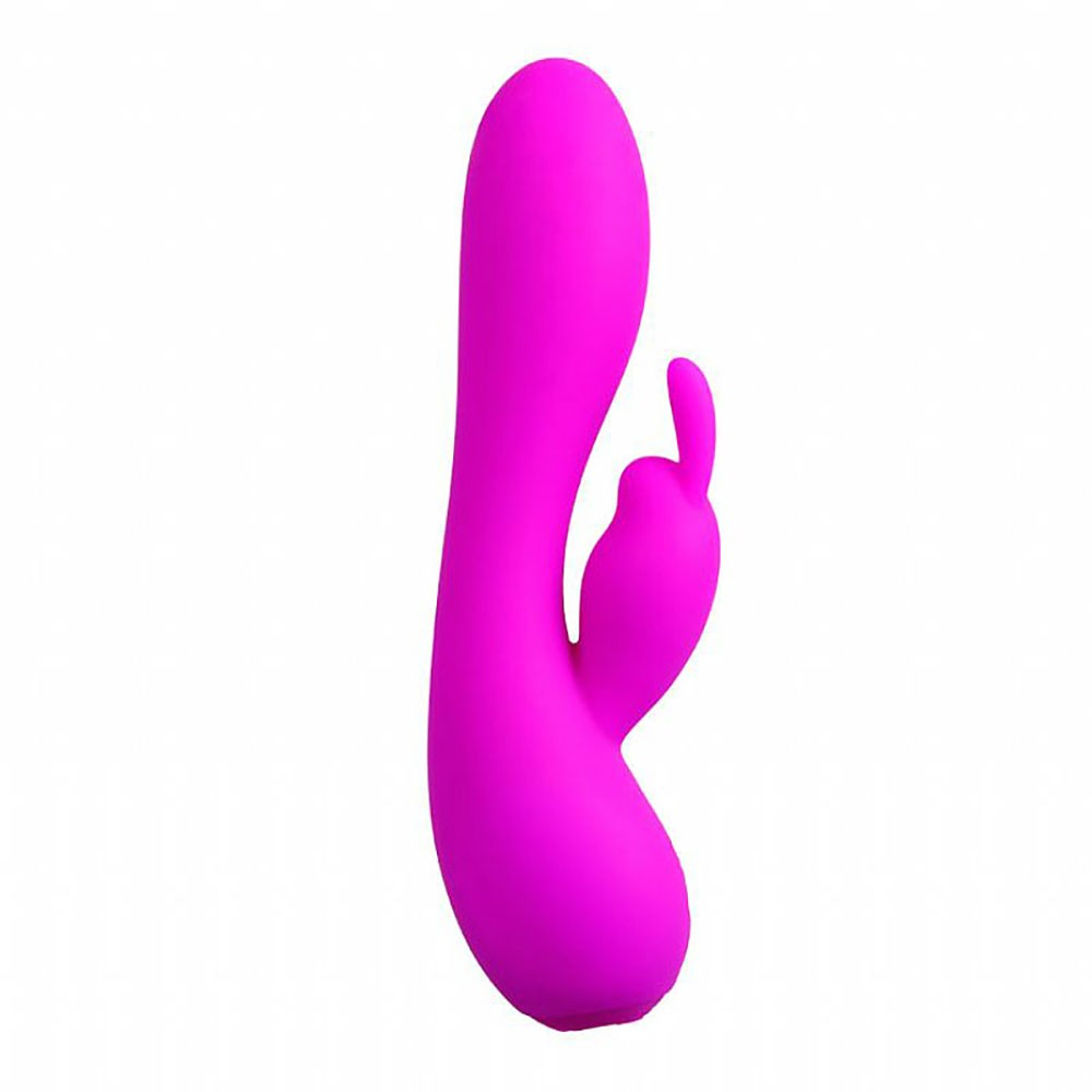 Vibrador duplo em silicone Stanley Pink, vis�o lateral que destaca o formato do estimulador do ponto G e do clit�ris