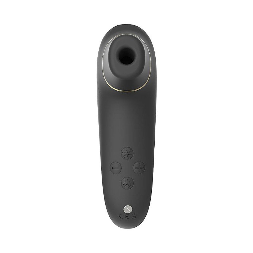 Pulsador de Clit�ris em Silicone Recarreg�vel Preto, vista superior com bot�es de controle vis�veis
