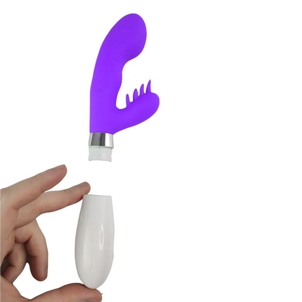 Vibrador Duplo em Silicone com Estimuldor de Clit�ris e Ponto G com 10 Vibra��es Roxo | Foto 04