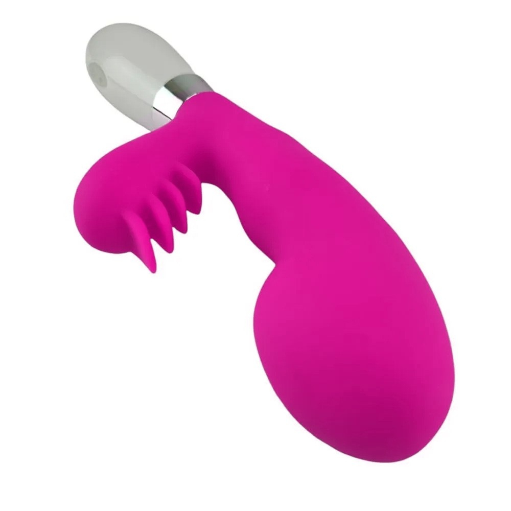 Vibrador Duplo em Silicone com Estimulador de Clit�ris e Ponto G com 10 Vibra��es na cor Pink, detalhes da parte interna do vibrador.