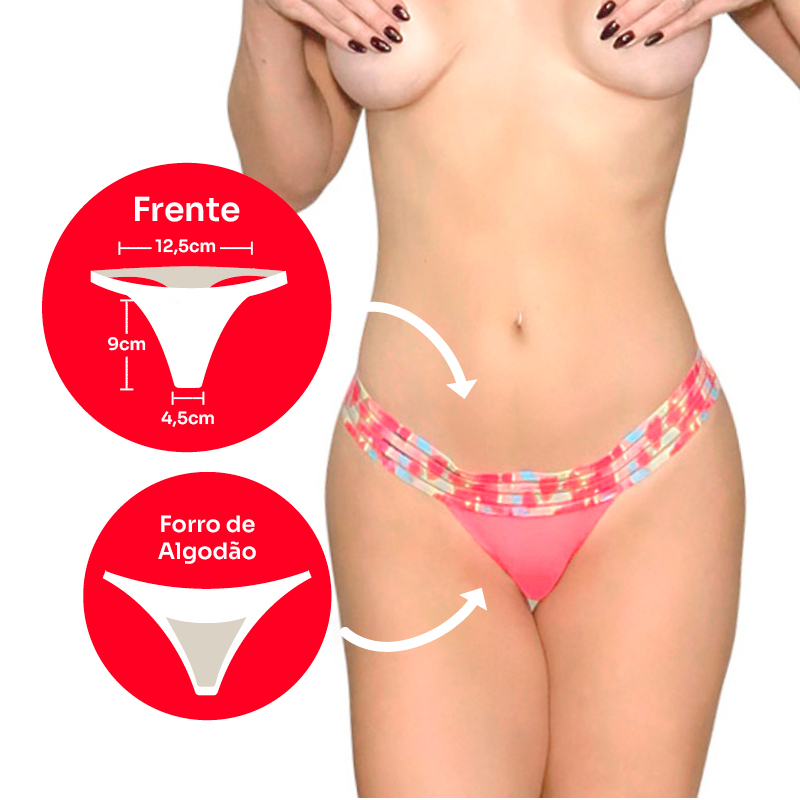 Calcinha Tanga Fio Dental Sexy em Tule Neon - detalhe da parte frontal