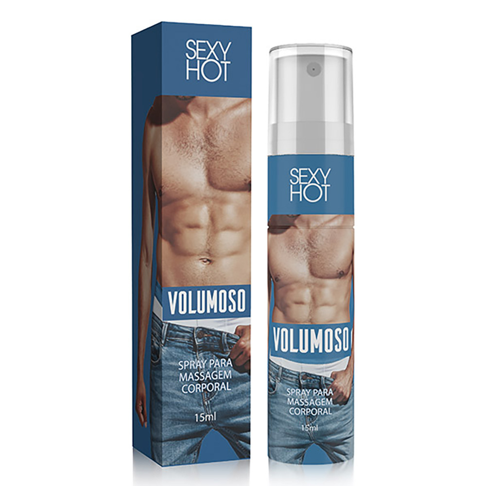 Spray Masculino Intensificador de Ere��o Volumoso 15ml em embalagem e frasco azul com detalhes SEXY HOT