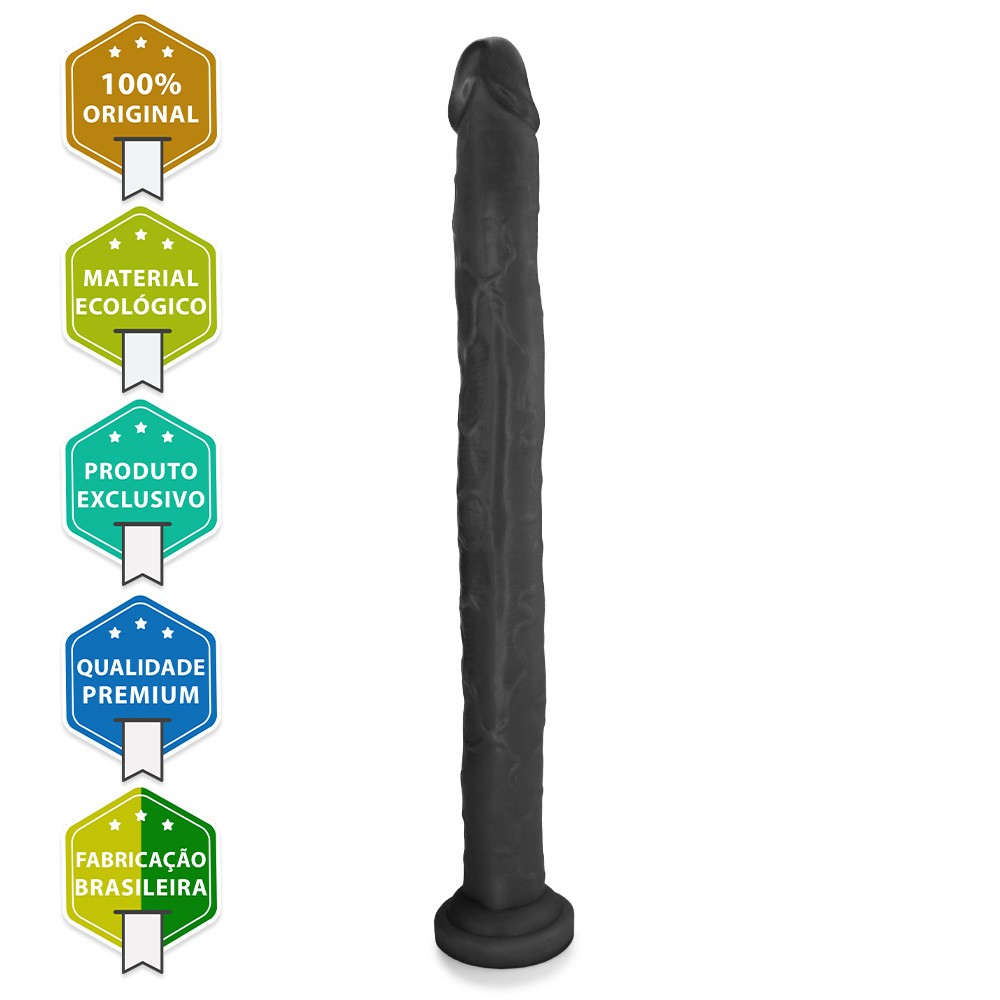 P�nis Gigante e Grosso com Escroto Piroc�o - Dildo em PVC Flex�vel 46 x 4,3cm Preto | Foto 03