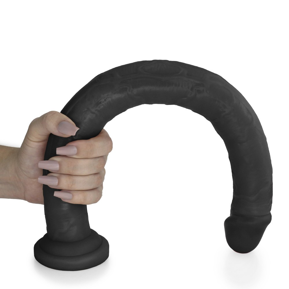 P�nis Gigante e Grosso com Escroto Piroc�o - Dildo em PVC Flex�vel 46 x 4,3cm Preto | Foto 04