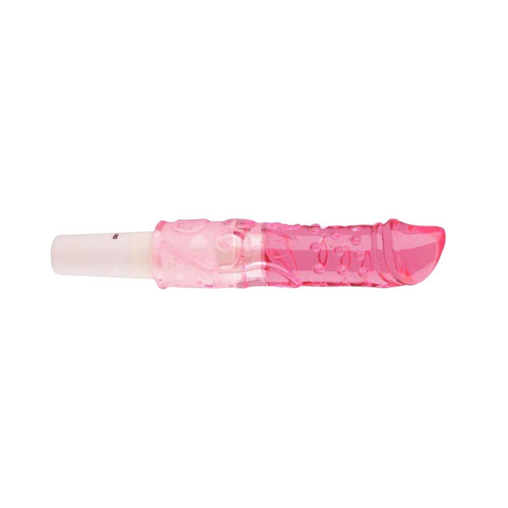 Vibrador Feminino em Jelly Formato de P�nis com Vibro Rosa vista lateral