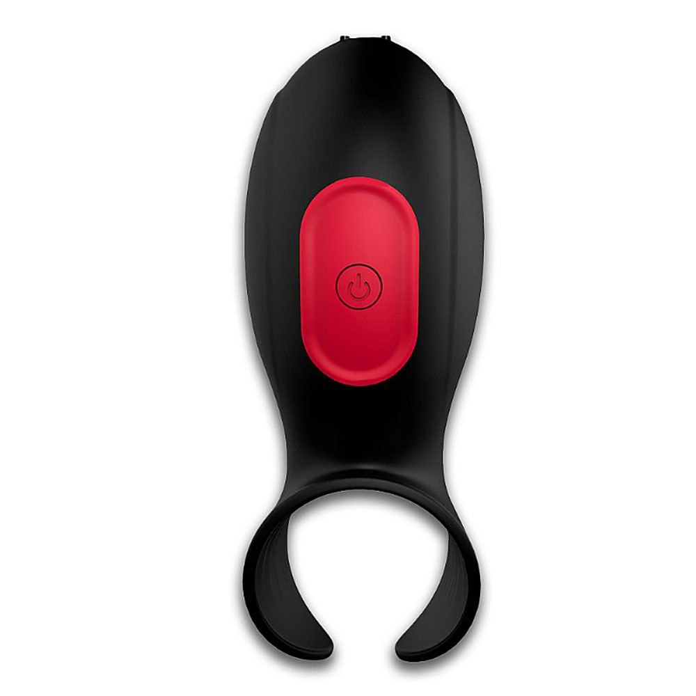 Vibrador Masculino Shell Preto, vista superior frontal com bot�o de comando em destaque