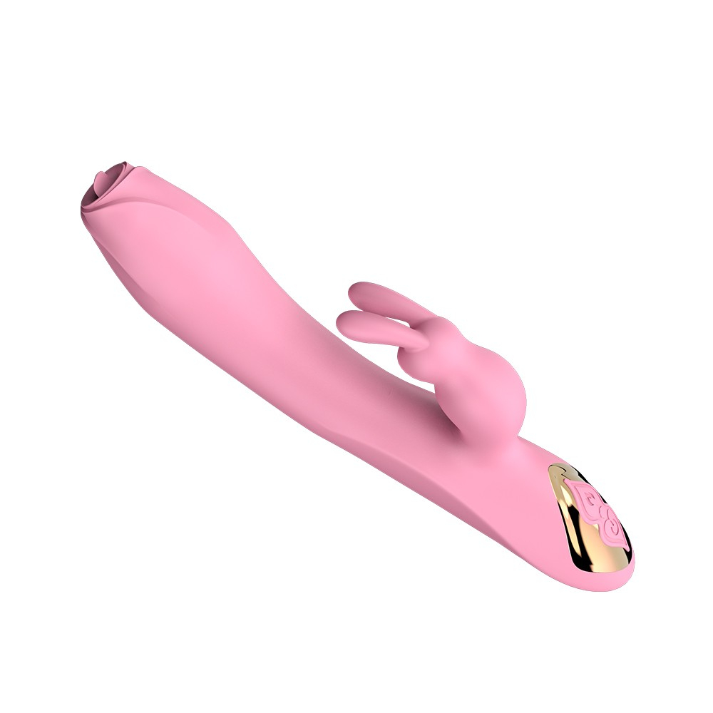 Vibrador Duplo em Silicone Recarreg�vel com Aquecimento 7 Modos de Vibra��o Rosa - Vista inclinada traseira
