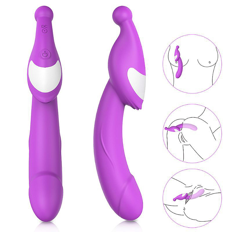 Vibrador Ponto G com Estimulador de Clit�ris Vine Roxo | Ilustra��o de uso