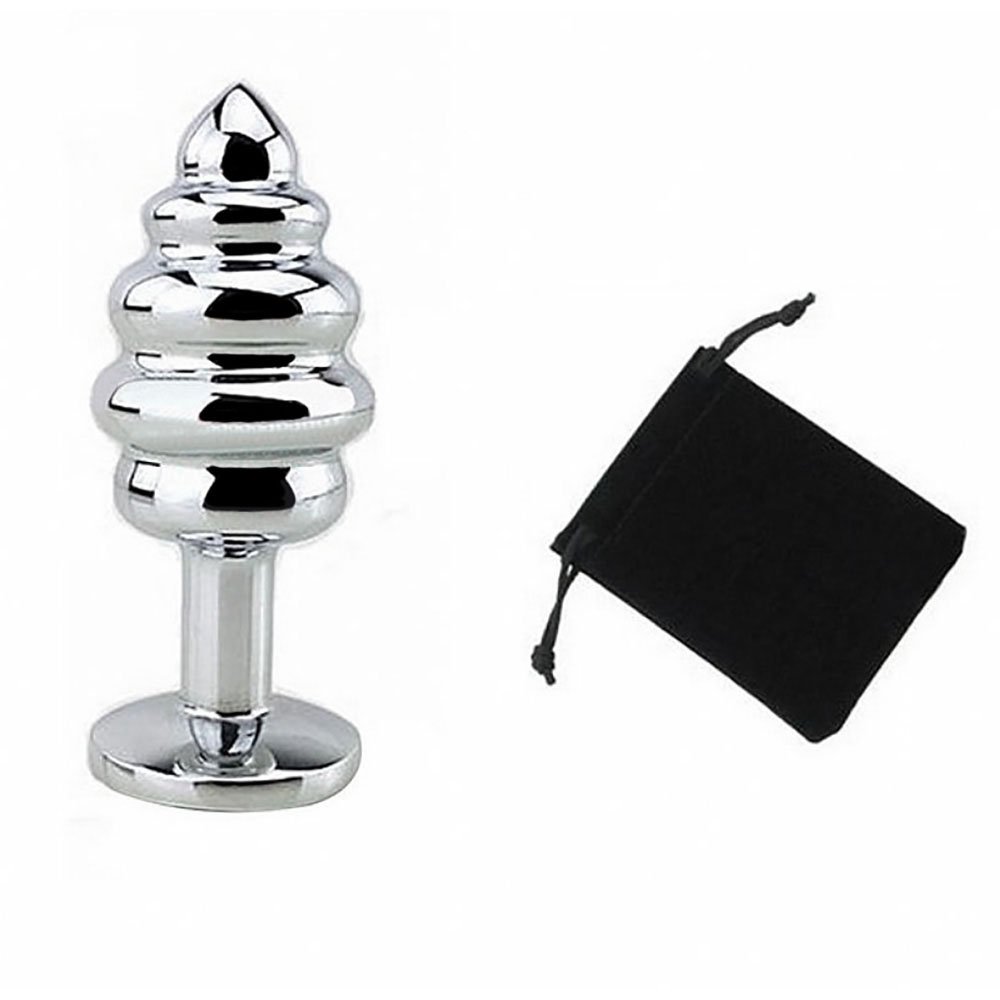 Plug Anal Joia em A�o Inox Tamanho P com Cristal Roxo e Formato em Gomos de 7 x 3cm | Foto 03