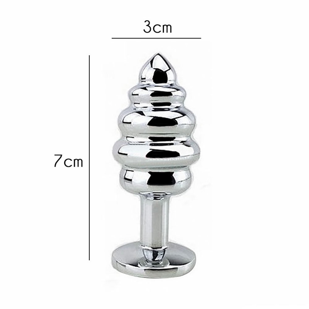 Plug Anal Joia em A�o Inox Tamanho M com Cristal Rosa e Formato em Gomos
