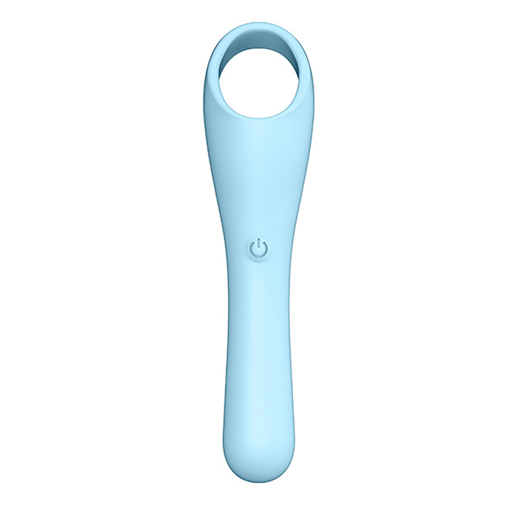 Vibrador Feminino Recarregavel em Silicone com 8 Vibra��es � Hit Azul - vista em angulo com a caixa do produto