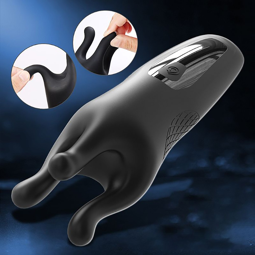 Vibrador Masculino em Silicone Recareg�vel com 9 Vibra��es e 9 Rota��es Trident Preto | Foto 04