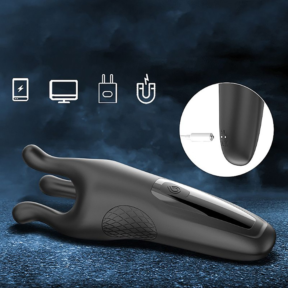 Vibrador Masculino em Silicone Recareg�vel com 9 Vibra��es e 9 Rota��es Trident Preto | Foto 05