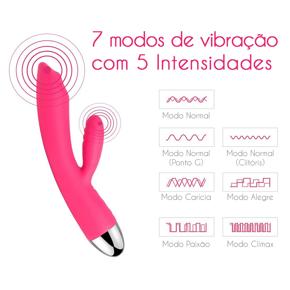 Vibrador Duplo em Silicone Recarreg�vel com 2 Motores Trysta Pink | Foto 04