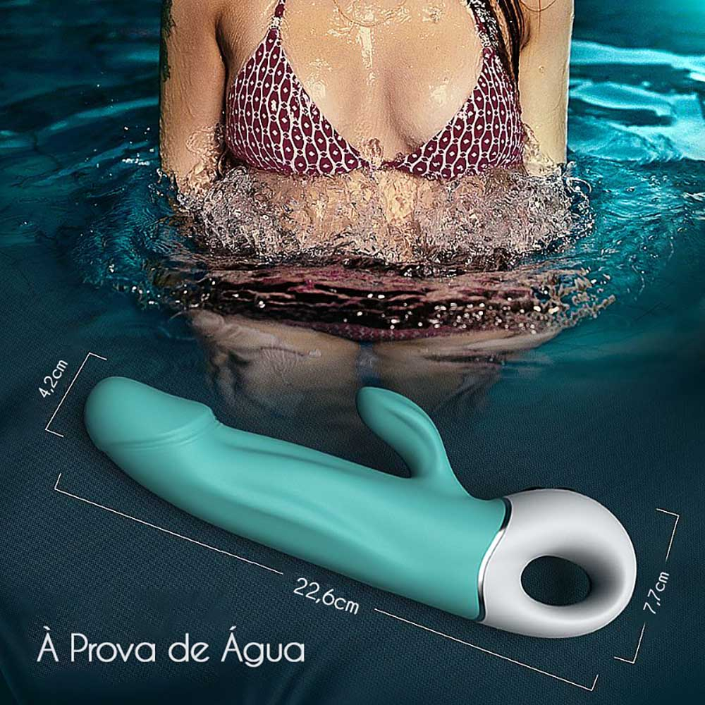 Vibrador Duplo em Silicone Recarreg�vel com 9 Vibra��es Wave Cyan | Foto 04