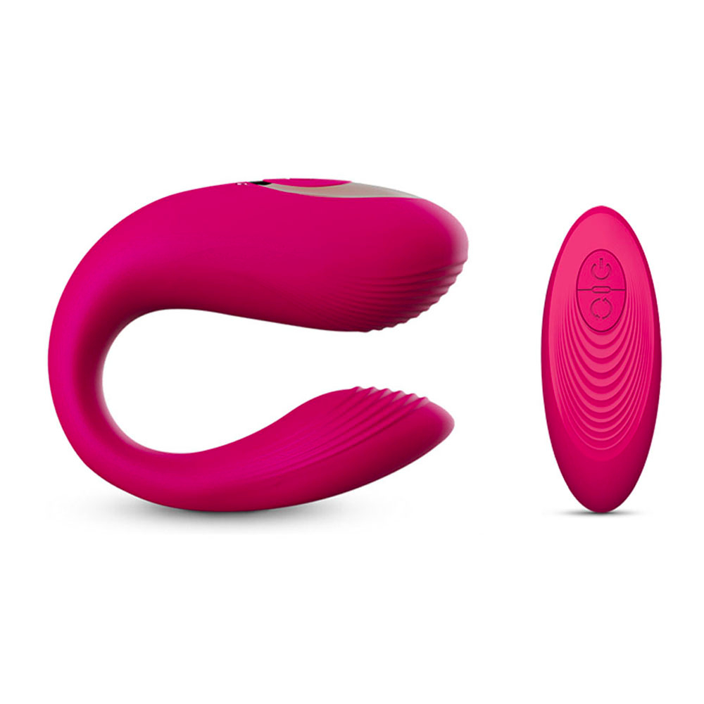 Vibrador para Casal Recarreg�vel em Silicone 7 Vibra��es e Controle sem Fio Pink, vista do produto e do controle