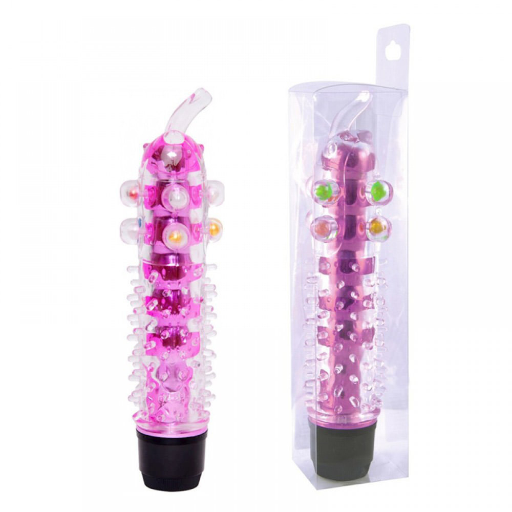 Vibrador Personal com Capa Texturizada e P�rolas Estimuladoras Rosa em sua embalagem
