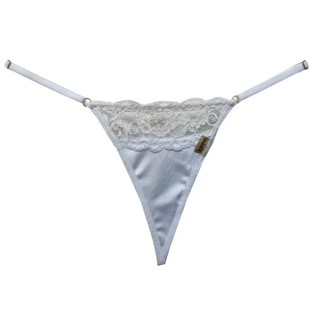 Calcinha String Fio Dental Sexy em Cirr� em Renda com Regulagem Branca | Foto 04