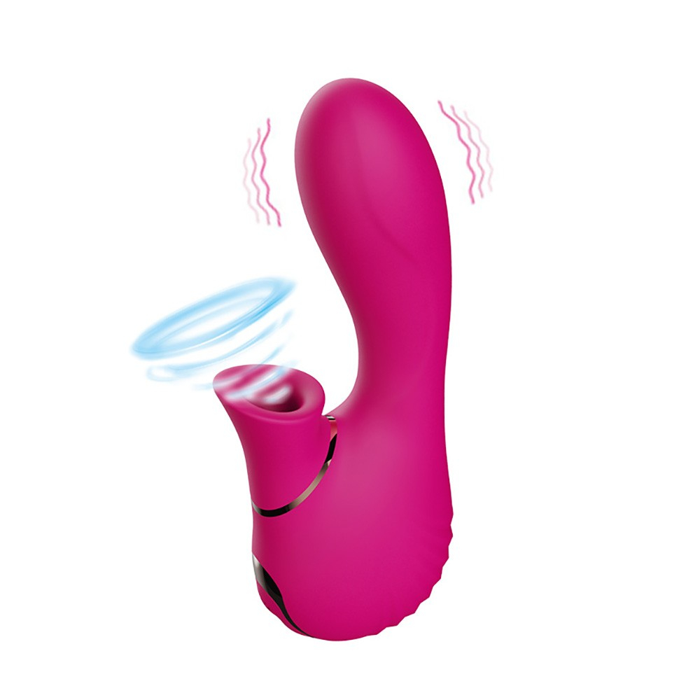 Vibrador Duplo em Silicone Recarreg�vel com 7 Pulsa��es e 7 Vibra��es Pink com efeito de vibra��o na ponta e suc��o na ventosa