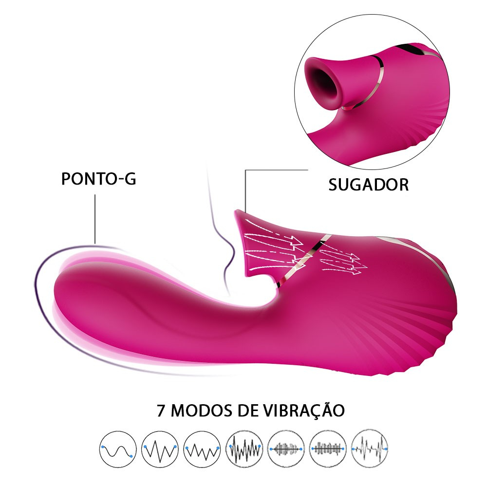 Vibrador Duplo em Silicone Recarreg�vel com 7 Pulsa��es e 7 Vibra��es Pink | Foto 05