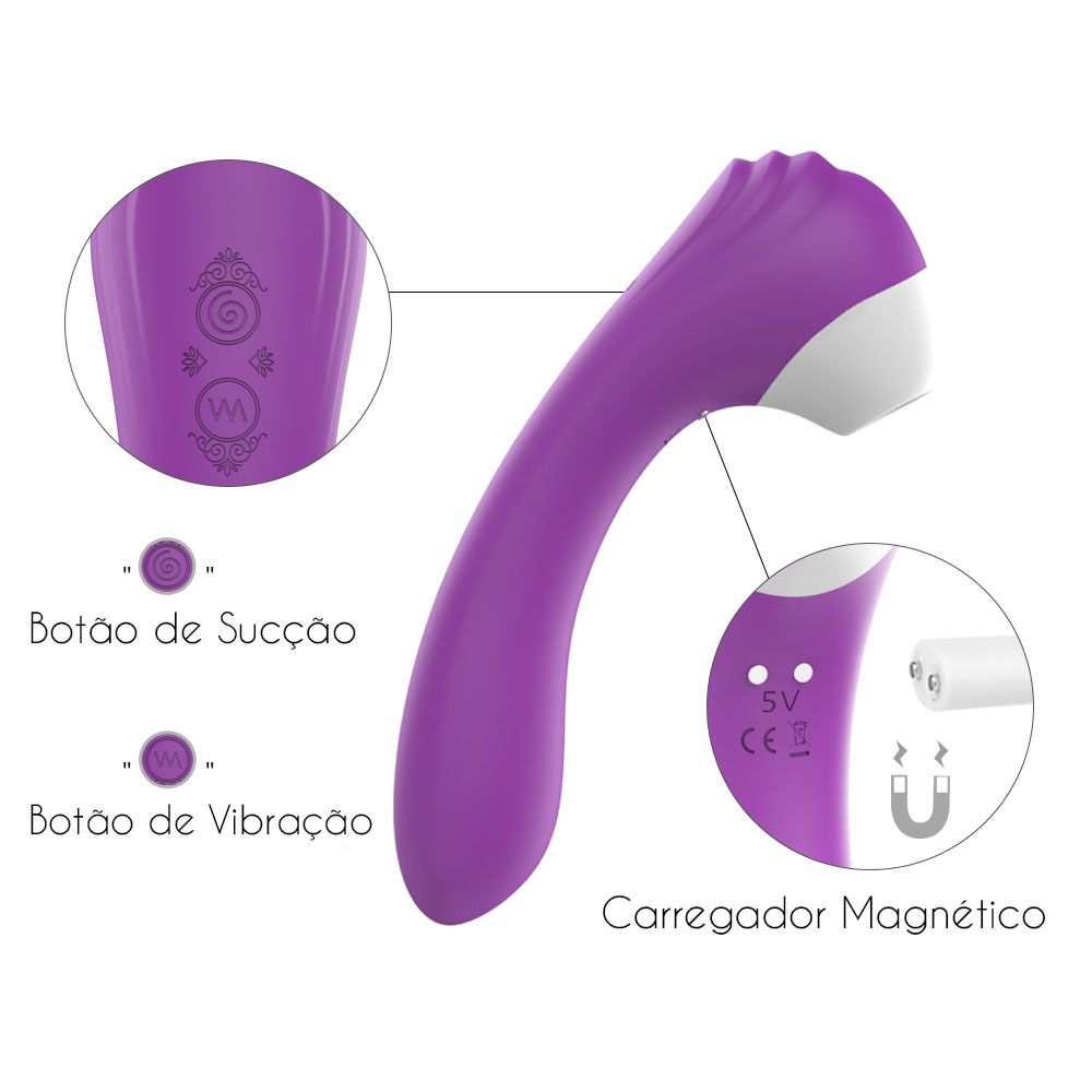 Sugador de Clit�ris com 9 Suc��es e Vibrador Ponto G em Silicone Recarreg�vel Screaming Roxo | Foto 05