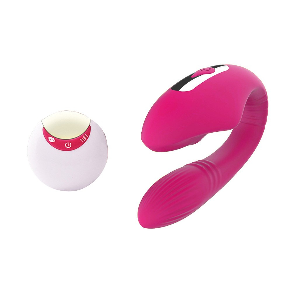 Vibrador para casal em silicone cor-de-rosa com controle sem fio, vista frontal