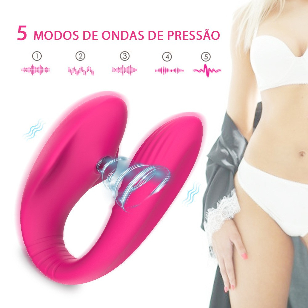 Vibrador para Casal em Silicone com 8 Vibra��es e 5 Pulsa��es Controle sem Fio Recarreg�vel Rosa | Foto 04