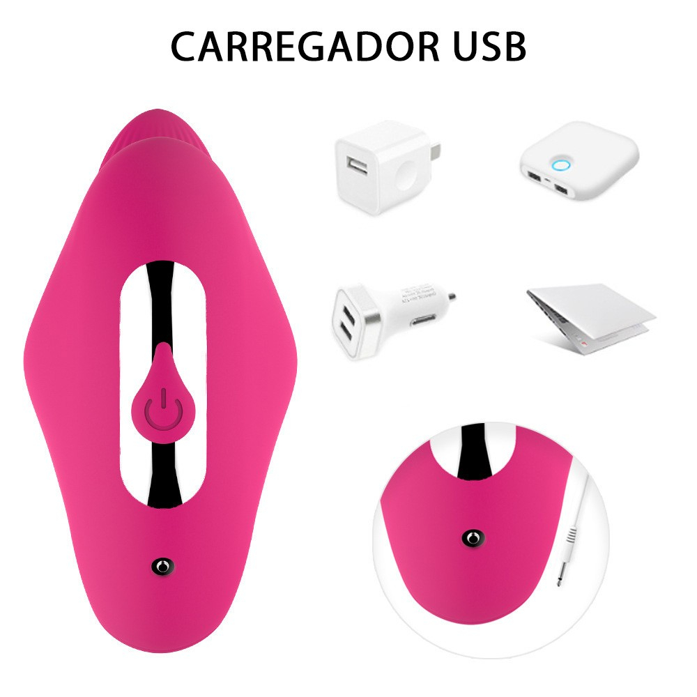 Vibrador para Casal em Silicone com 8 Vibra��es e 5 Pulsa��es Controle sem Fio Recarreg�vel Rosa | Foto 05