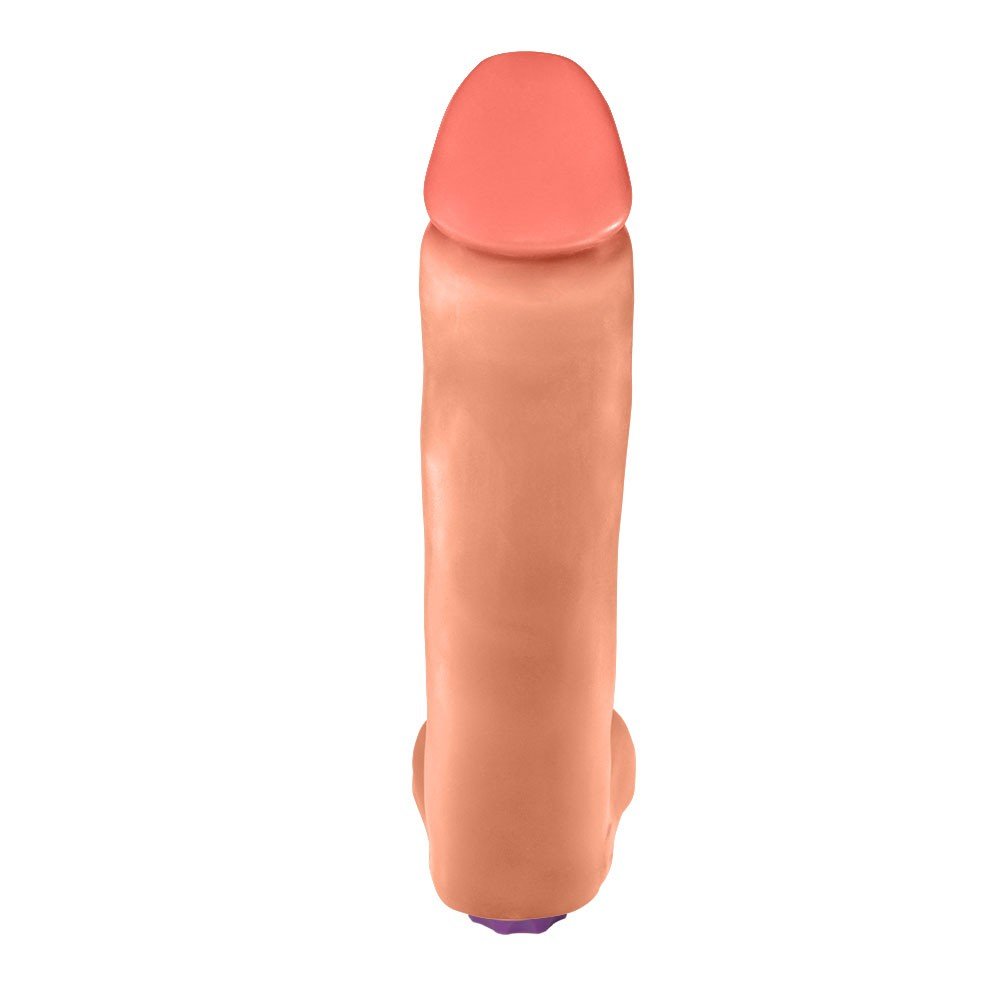 P�nis Gigante e Grosso Flex�vel com Escroto e Vibrador Recarreg�vel Benga 28 x 6,5cm Bege | Foto 03