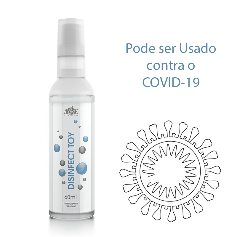Spray Disinfect para Sextoy 60ml, mostrando a embalagem e o selo de combate ao Coronav�rus.