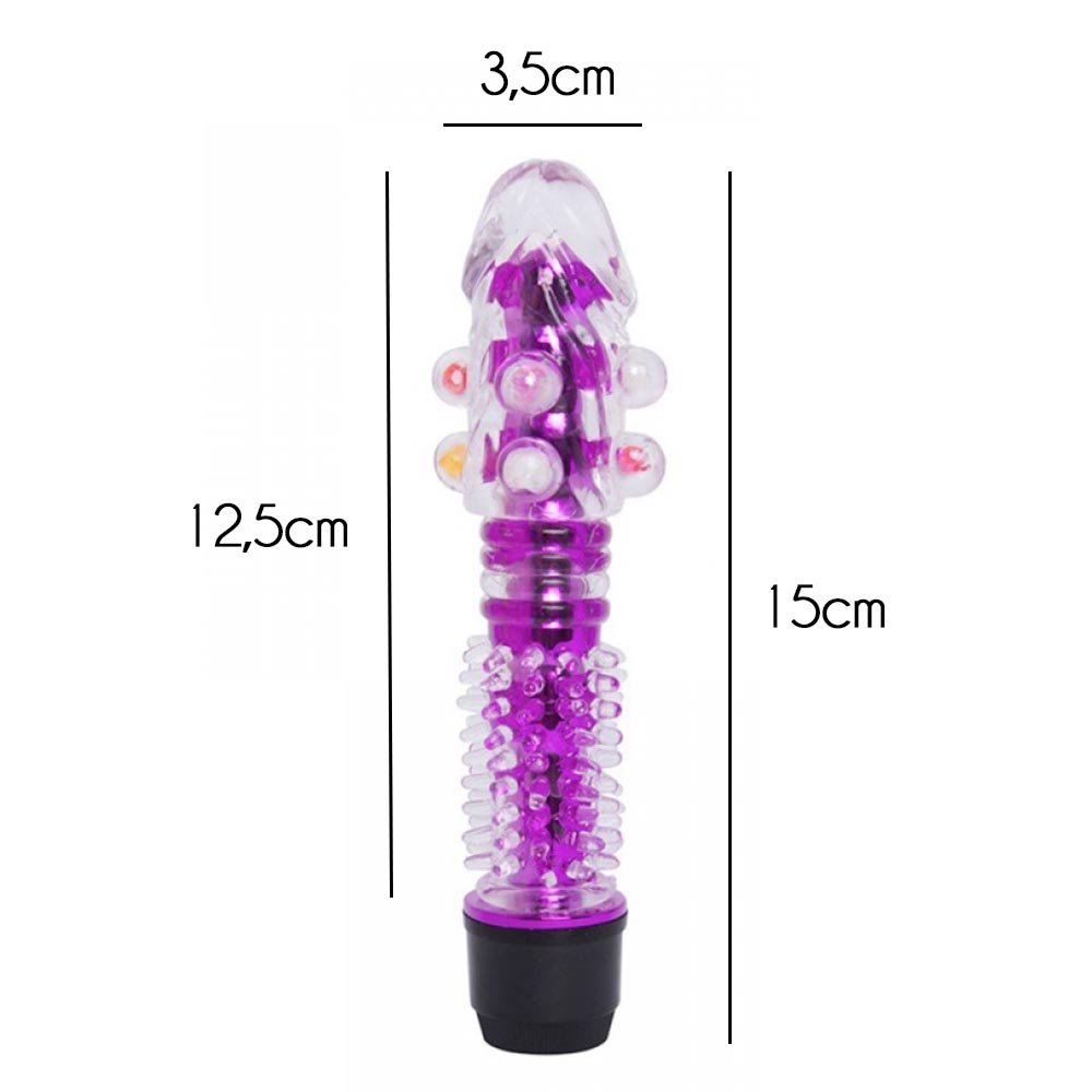 Vibrador Personal Multivelocidade com Capa Peniana Remov�vel em Silicone com P�rolas Roxo | Foto 02