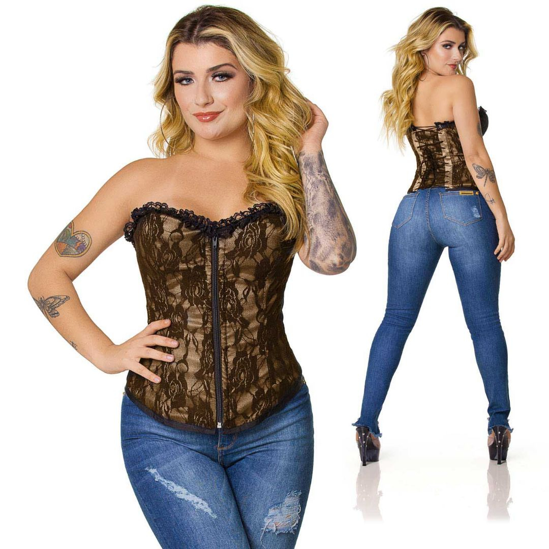 Corpete Dourado com Renda e Z�per Dourado - Vista Frontal e Traseira
