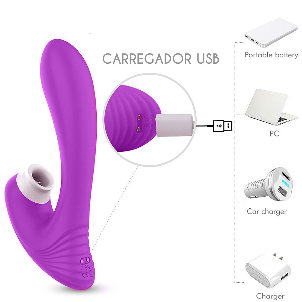 Vibrador Duplo Recarreg�vel em Silicone com 9 Vibra��es e 9 Suc��es Dawn Roxo | Foto 05