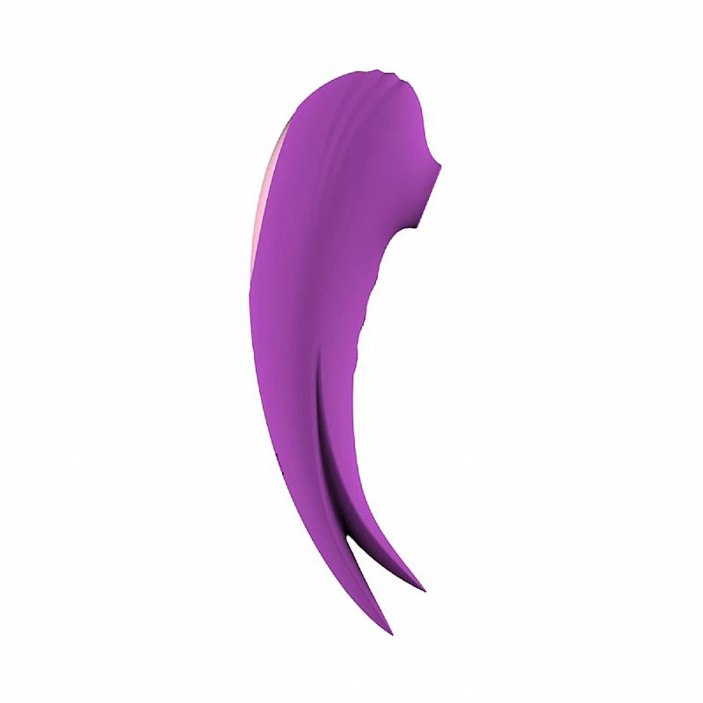 Vibrador para Clit�ris em Silicone Recarreg�vel Roxo - Vista lateral do vibrador de silicone roxo, destacando a ponta curva ergon�mica para estimula��o interna e o design elegante.