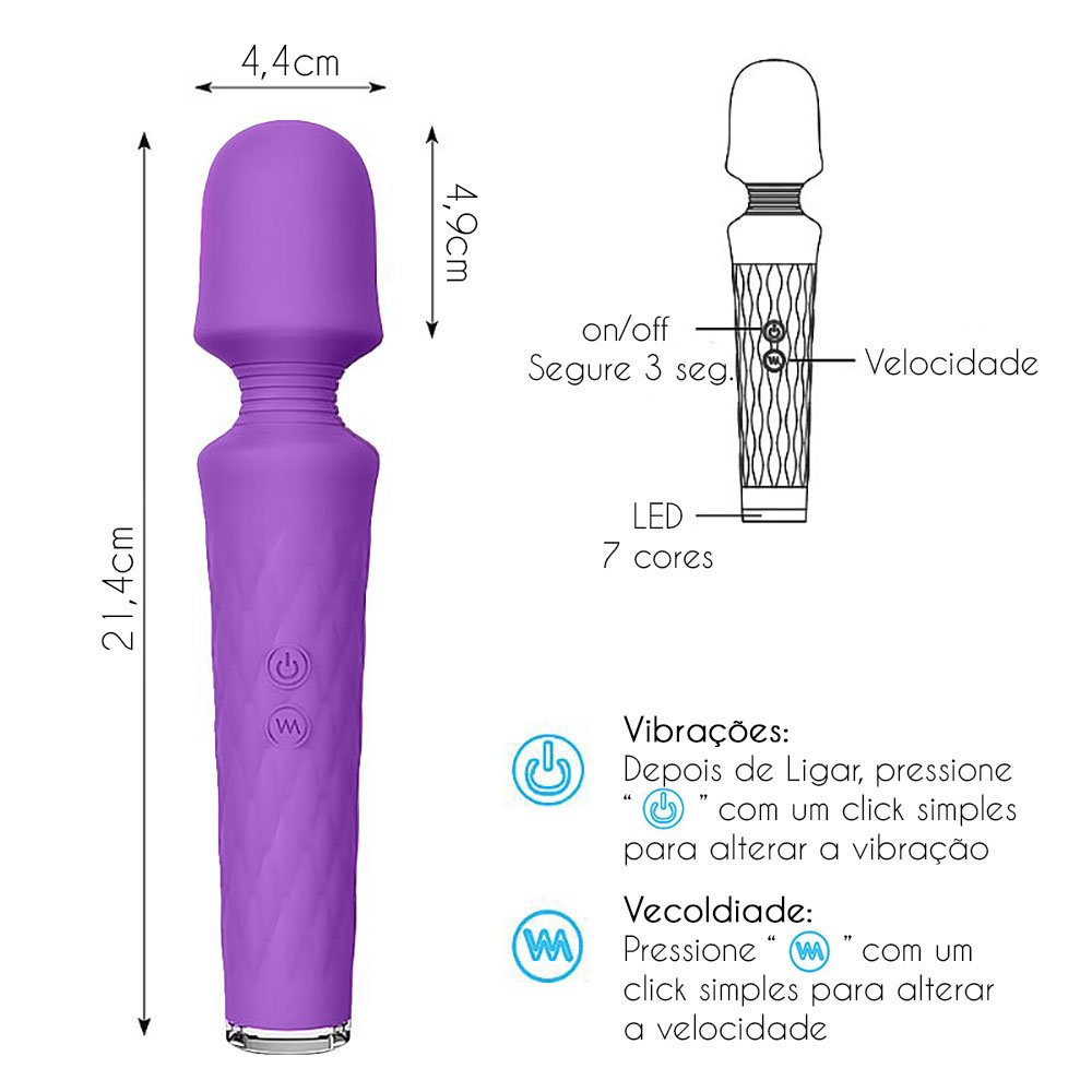 Massageador Er�tico Recarreg�vel em Silicone com 7 Vibra��es Luna Roxo | Foto 05