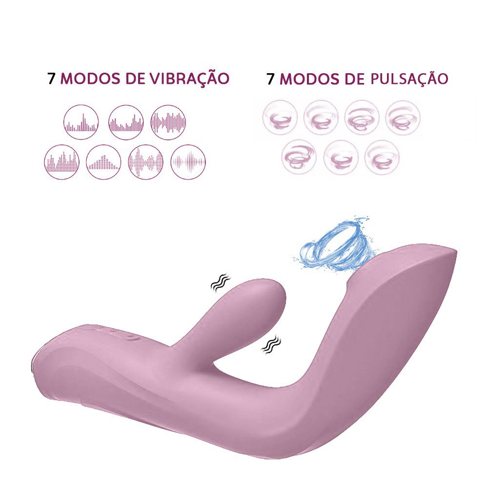 Vibrador Feminino Recarreg�vel Rosa em Silicone com 7 Modos de Vibra��o e 7 Modos de Pulsa��o de Ar