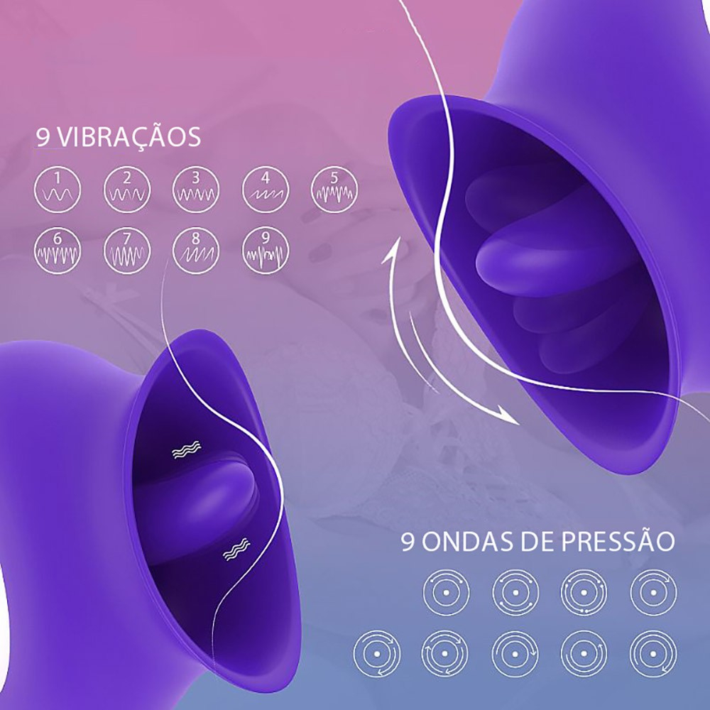 Vibrador para Clit�ris em Silicone Recarreg�vel 9 Modos de Movimentos da L�ngua Roxo | Foto 04