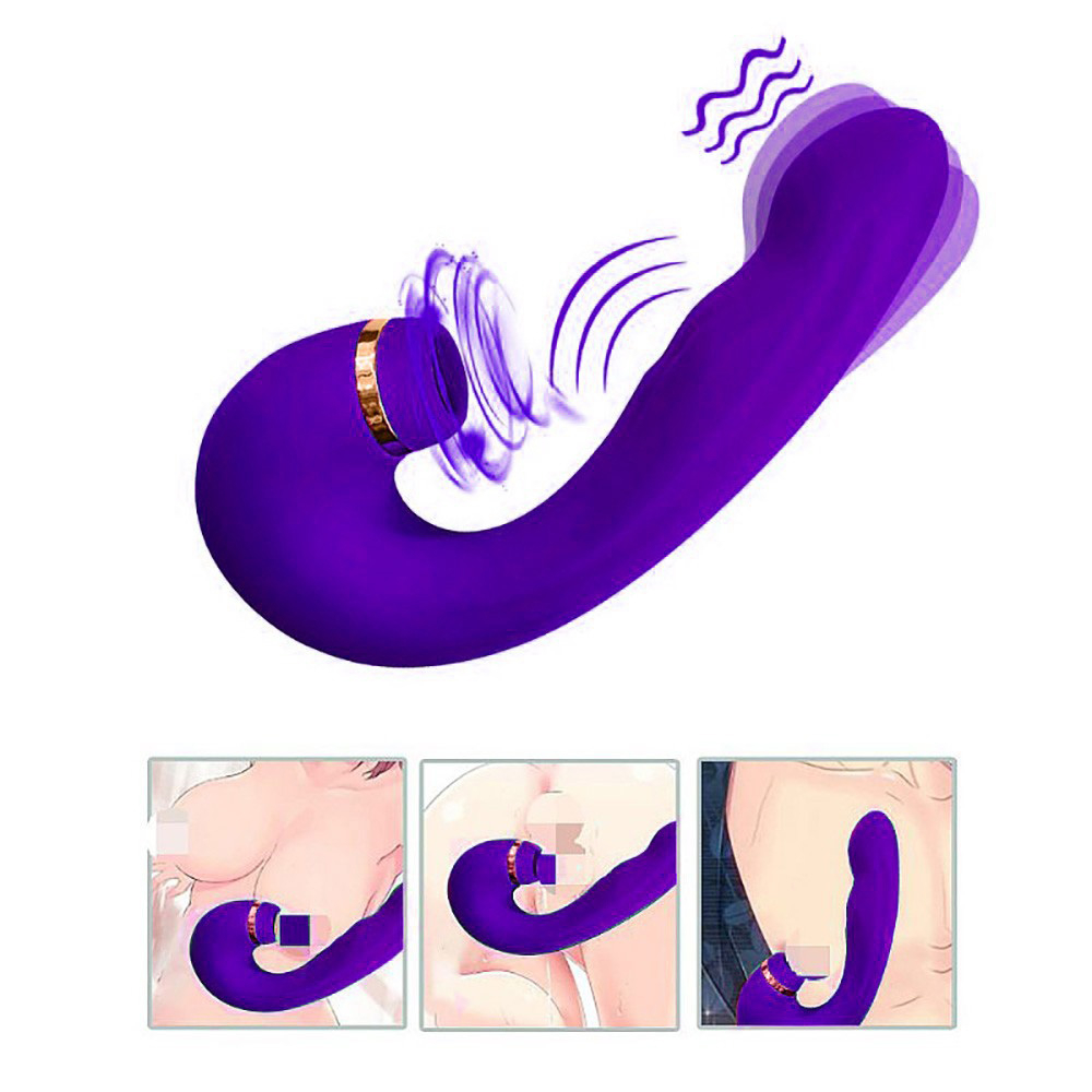 Vibrador Duplo Recarreg�vel Silicone Air Pulse 2 Roxo em uso demonstrando vibra��o e pulsa��o